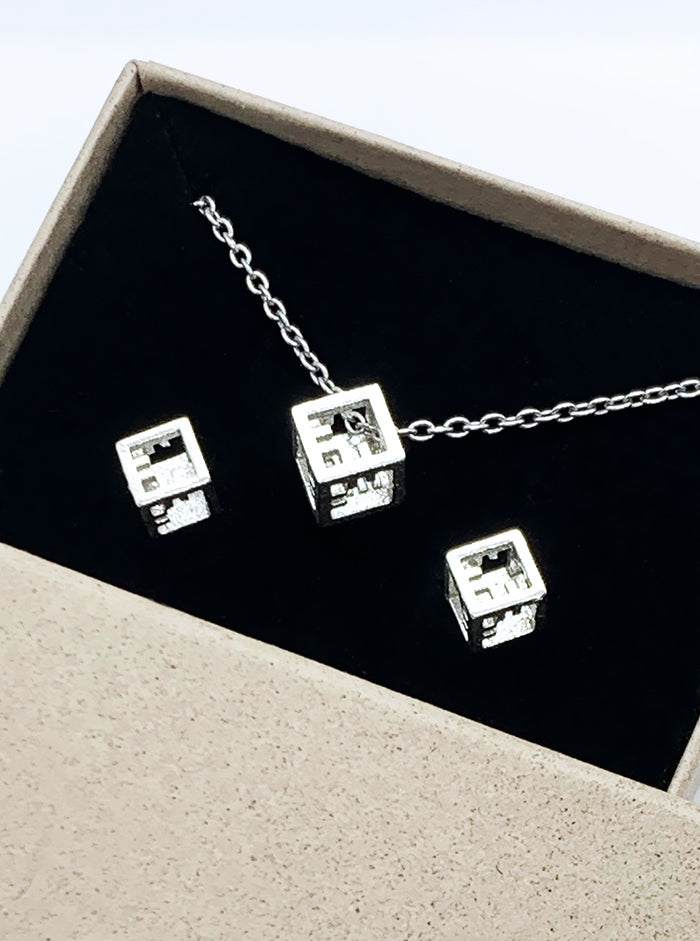 Eco silver earrings & pendant AIRY CUBES SET *P