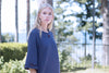 Navy blue organic cotton embroidered dress ELIISE