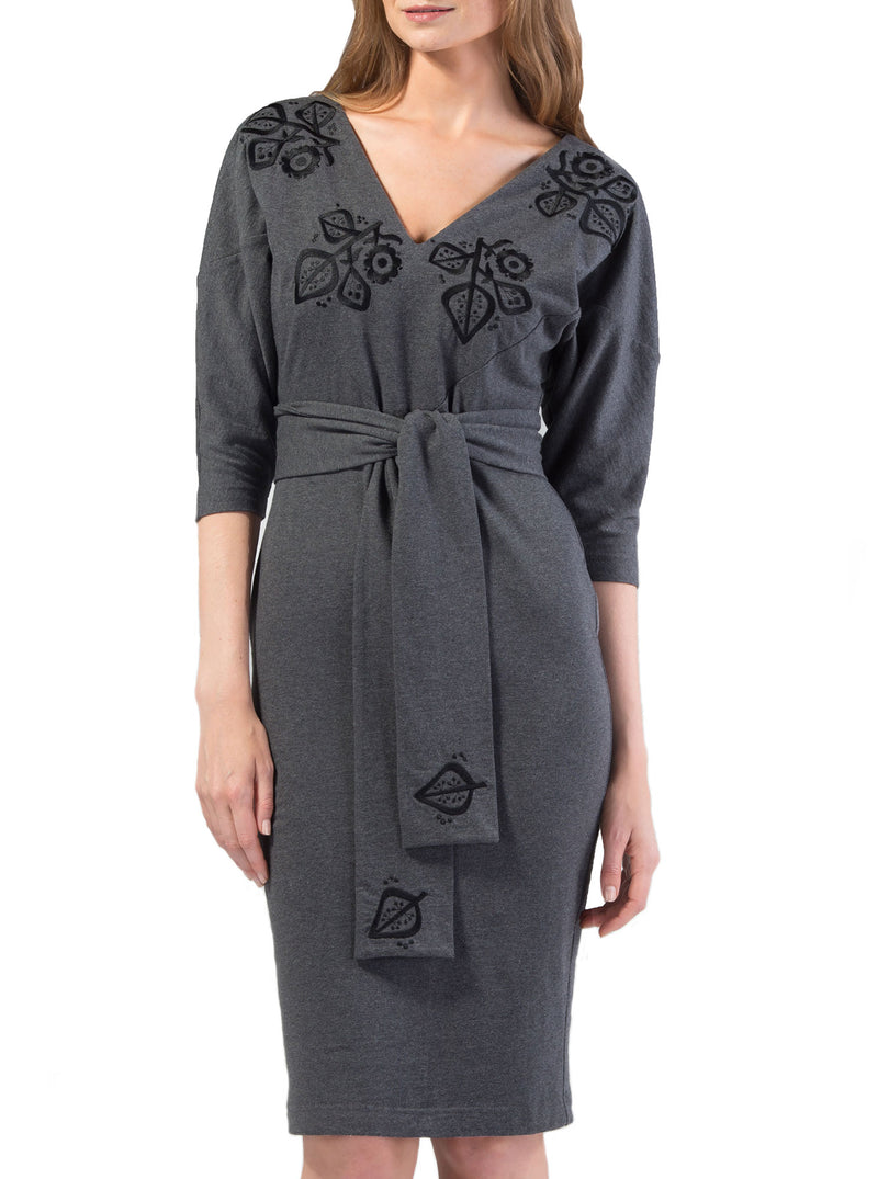 Grey organic cotton embroidered dress MERIKE