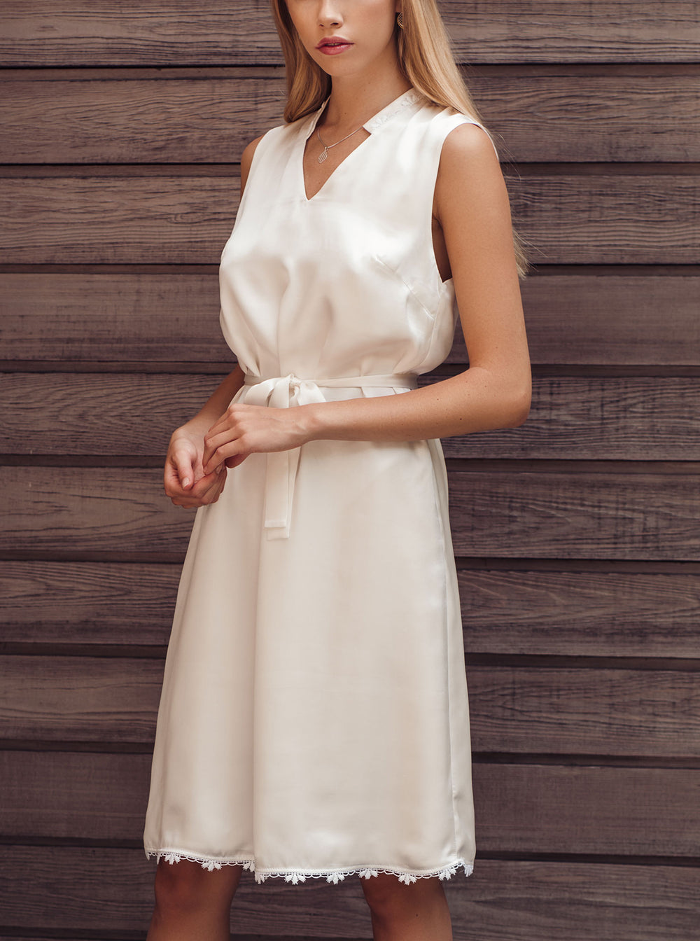 organic silk dress Silver Cloud Organic Silk Slip Dress | Natural Dye Midi for Summer Evenings
