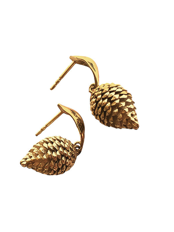 Recycled silver & gold plated earrings PINE CONE (S)