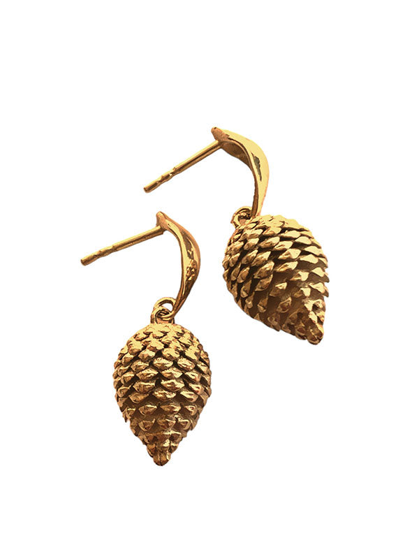 Recycled silver & gold plated earrings PINE CONE (L)
