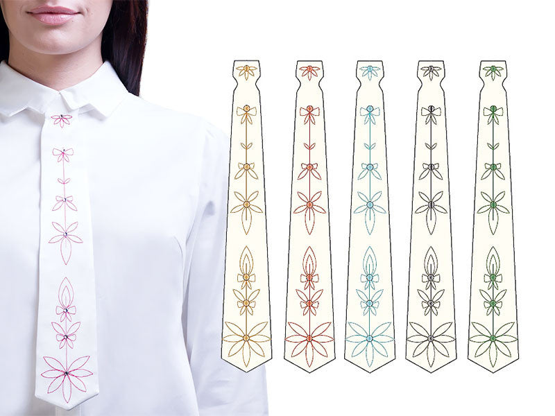 White Organic Silk Embroidered Tie EMMA
