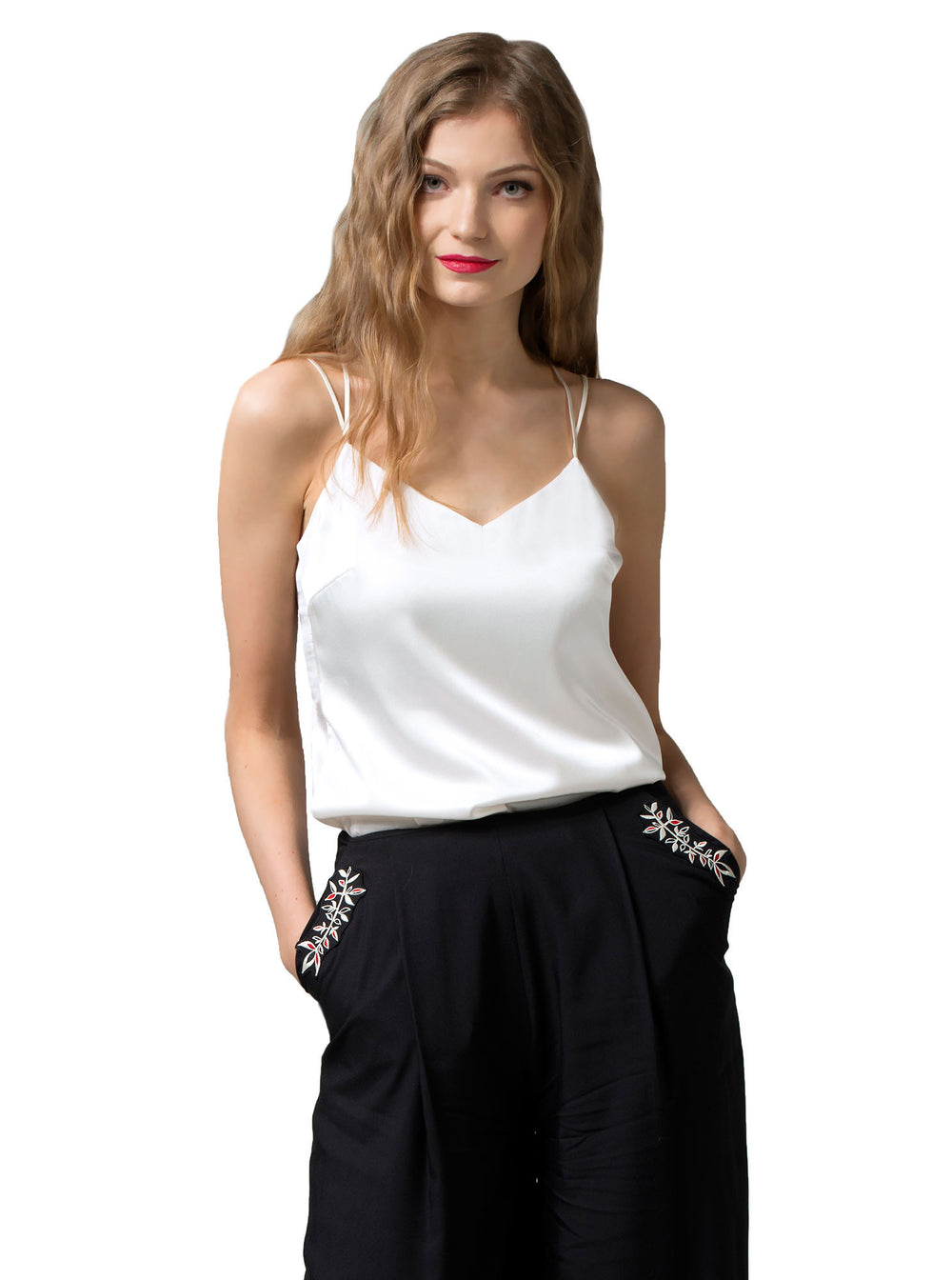 White Organic Silk Cami Top KiRiVOO