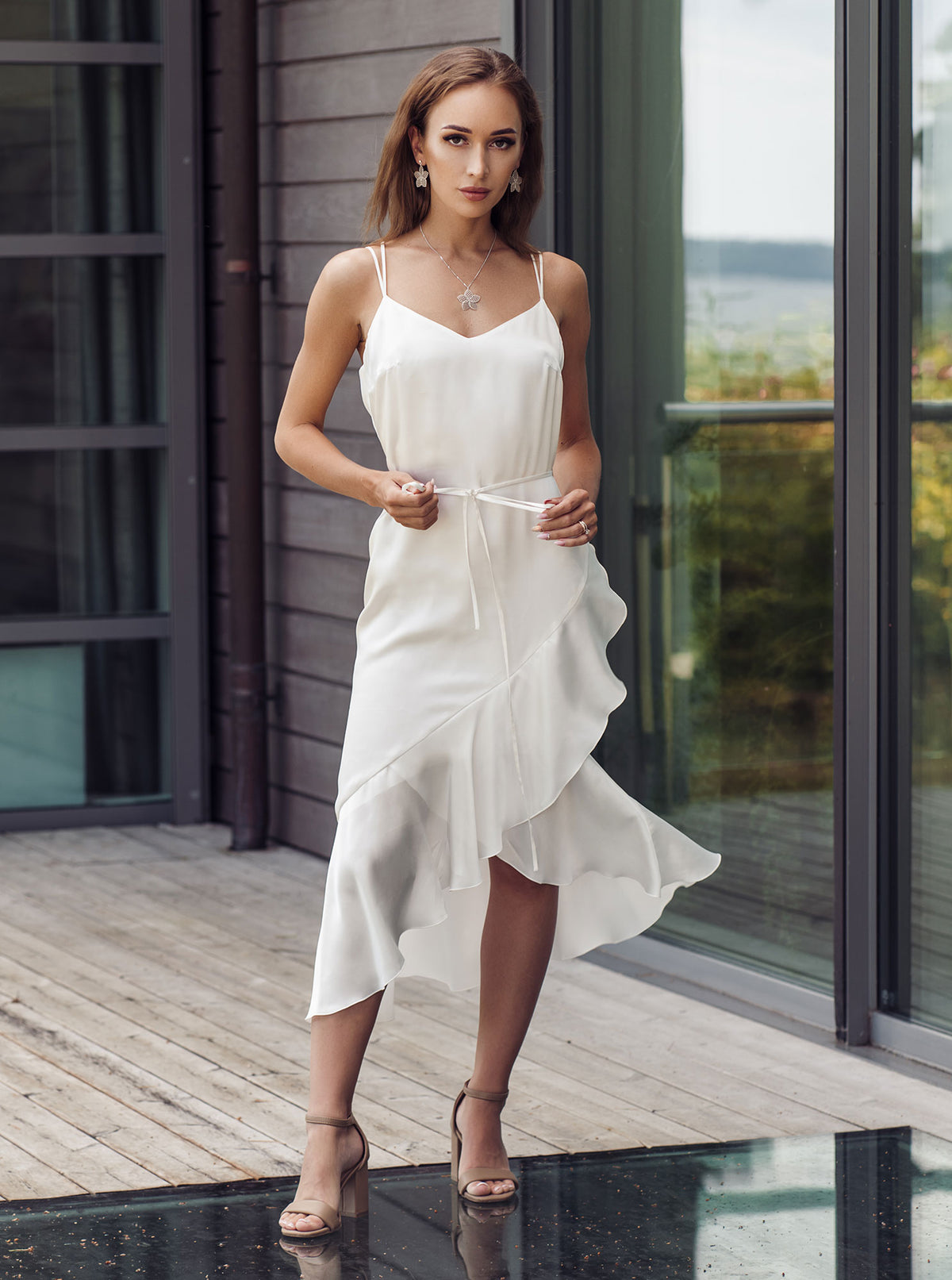 Organic silk ruffle slip dress BIRGIT – KiRiVOO Organic silk ruffle slip dress BIRGIT – KiRiVOO