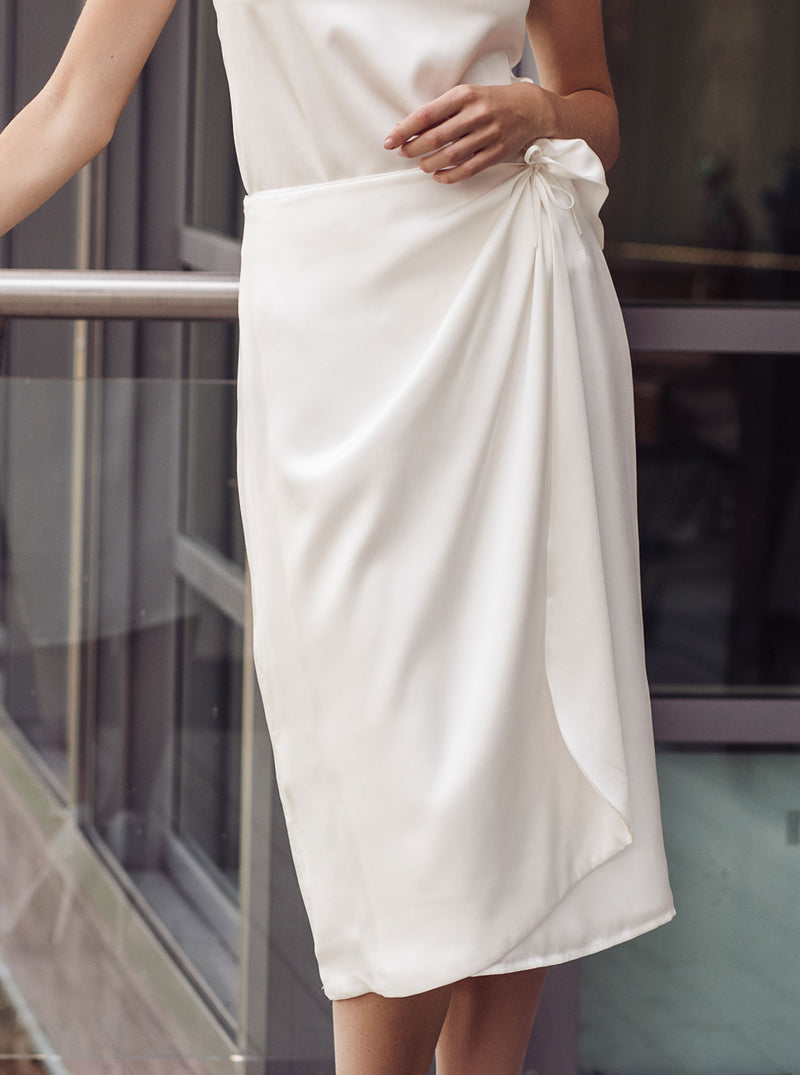 White organic silk wrap skirt JOLIE