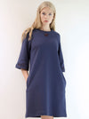 Navy blue organic cotton embroidered dress ELIISE