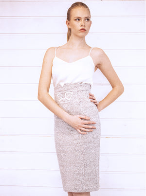 Melange Grey Organic Cotton+Hemp Pencil Skirt VAIKE